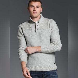 American Eagle Outfitters Gray Heavy Henley Sweater Military Mockneck Size XS